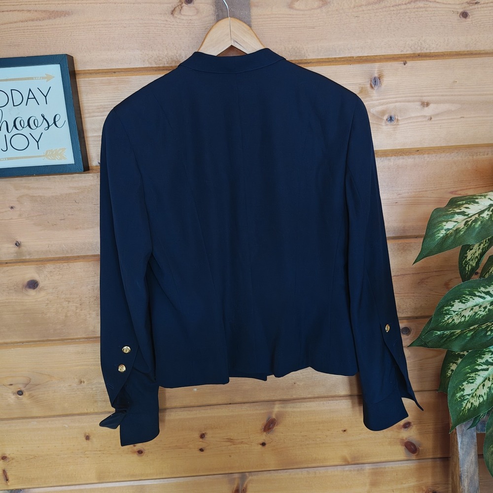 Vintage Chanel Boutique Double Breasted CC Logo Wool Navy 90s Size 42 Incomplete - Picture 8 of 10
